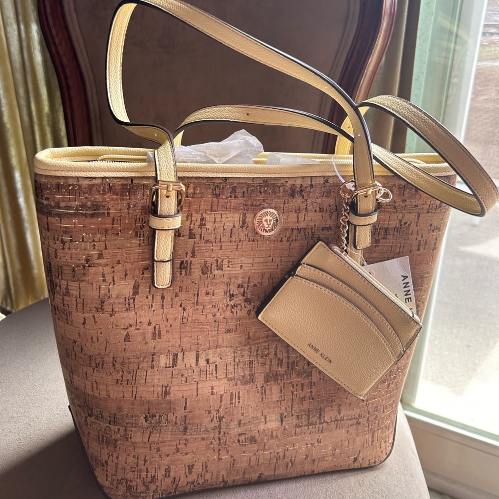 Anne Klein Cork Tote with Pale Yellow Trim